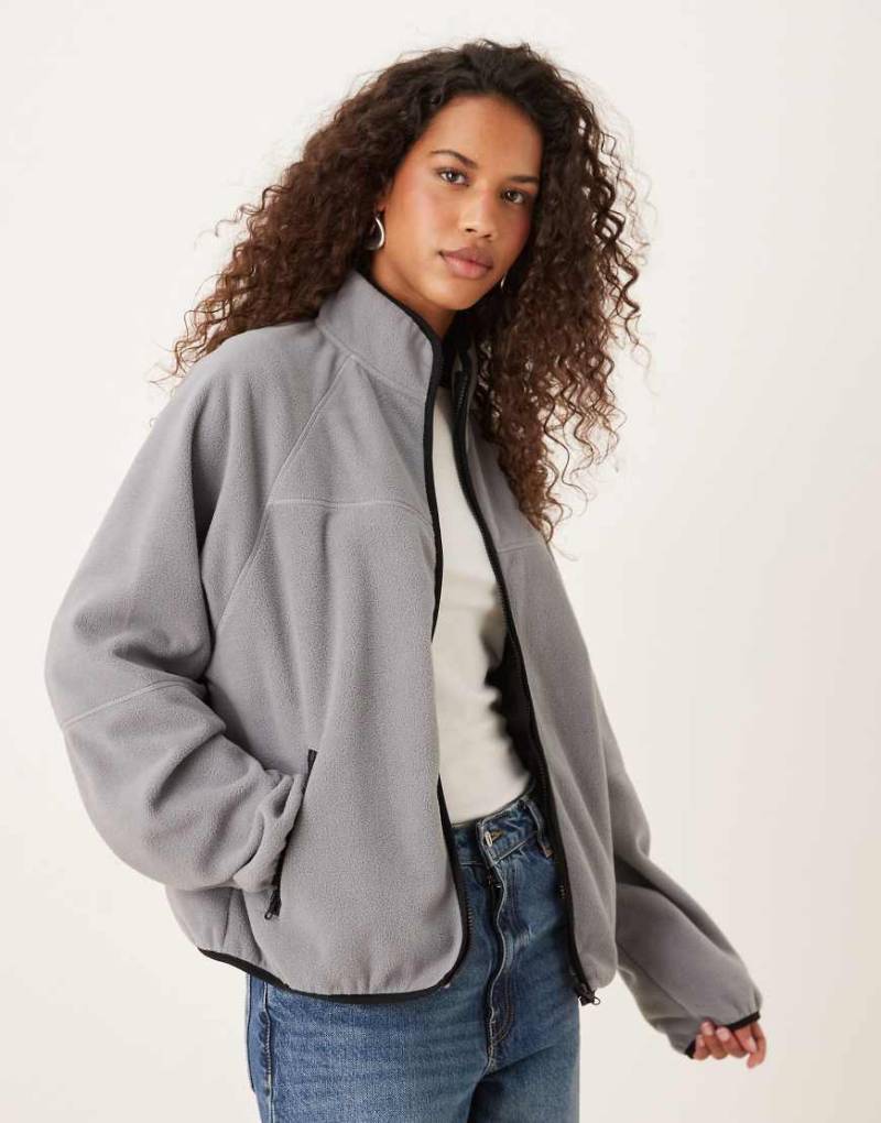 ASOS DESIGN - Fleece-Oberteil in Anthrazit mit durchgehendem Reißverschluss und schwarzer Einfassung-Grau von ASOS DESIGN
