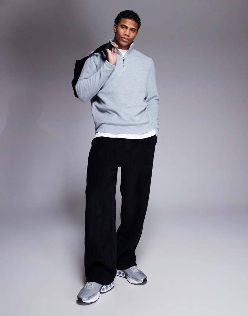 ASOS DESIGN - Fleece-Sweatshirt in meliertem Grau mit kurzem Reißverschluss von ASOS DESIGN