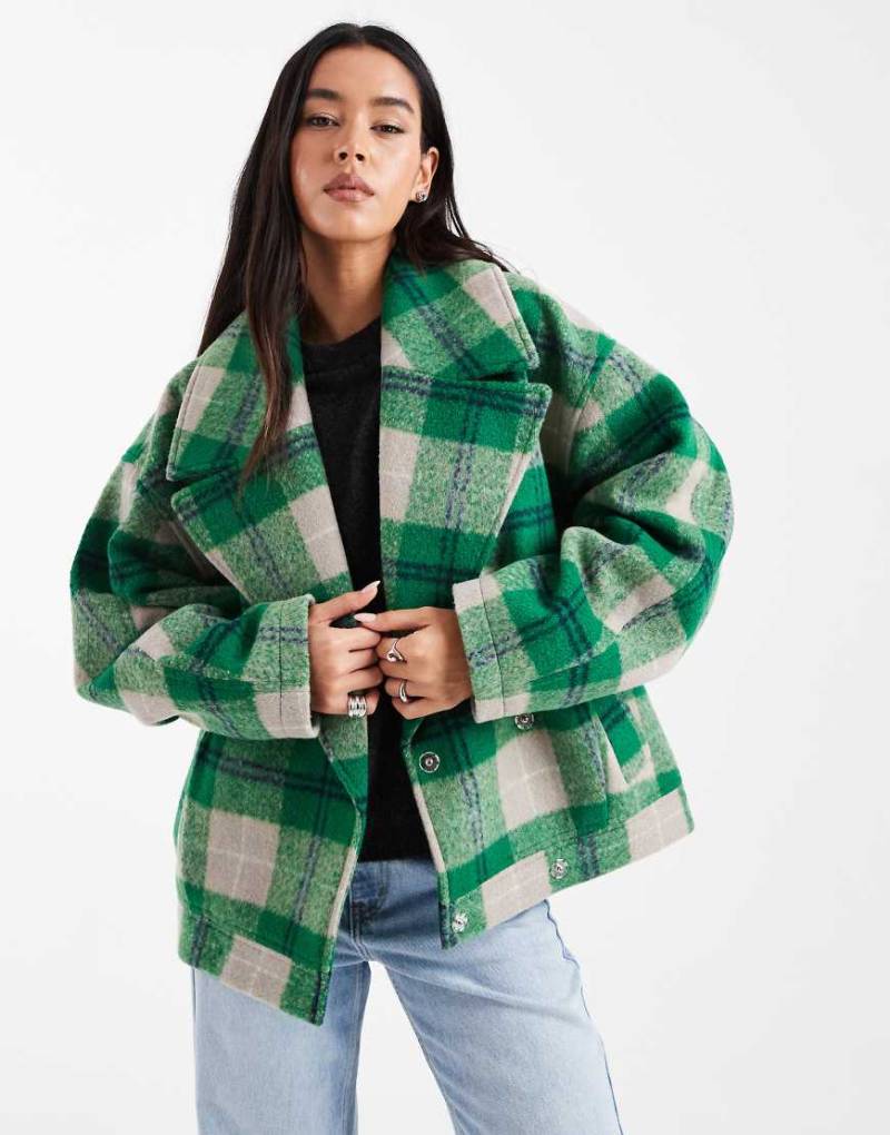 ASOS DESIGN - Formale Oversize-Bomberjacke in Grün kariert von ASOS DESIGN