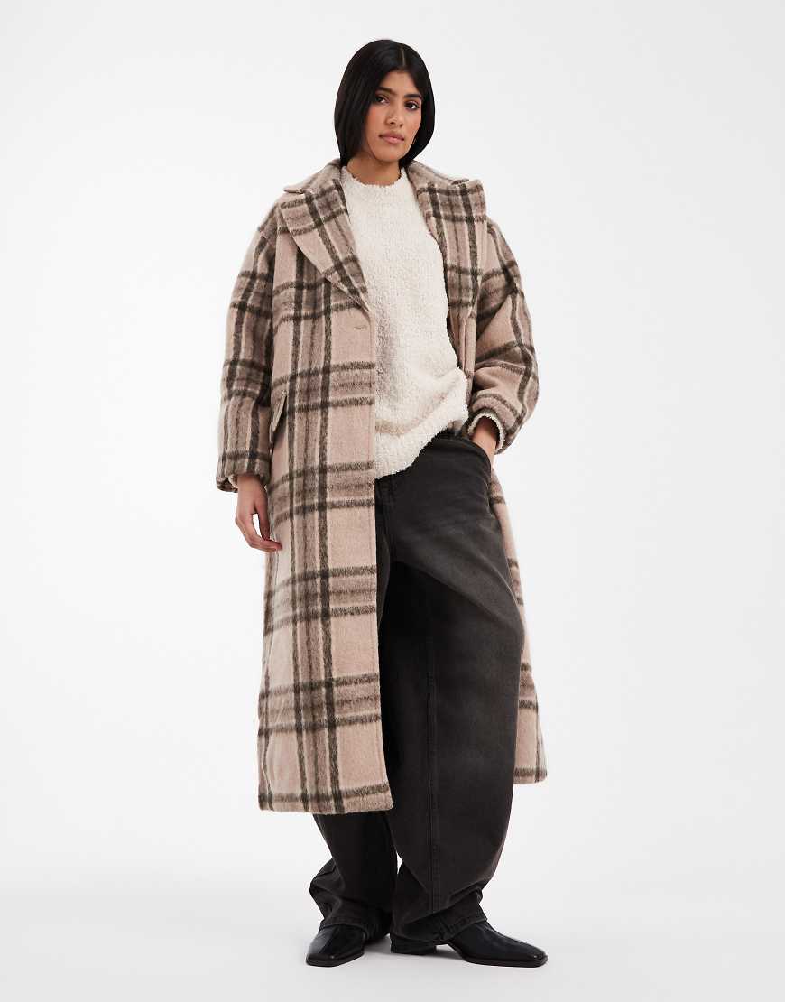 ASOS DESIGN - Formeller Mantel zum Überziehen aus angerautem Material in steinbeige kariert-Bunt von ASOS DESIGN
