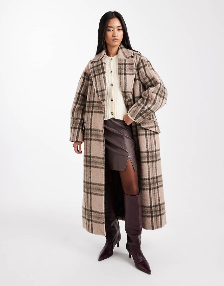 ASOS DESIGN - Formeller Mantel zum Überziehen aus angerautem Material in steinbeige kariert-Bunt von ASOS DESIGN