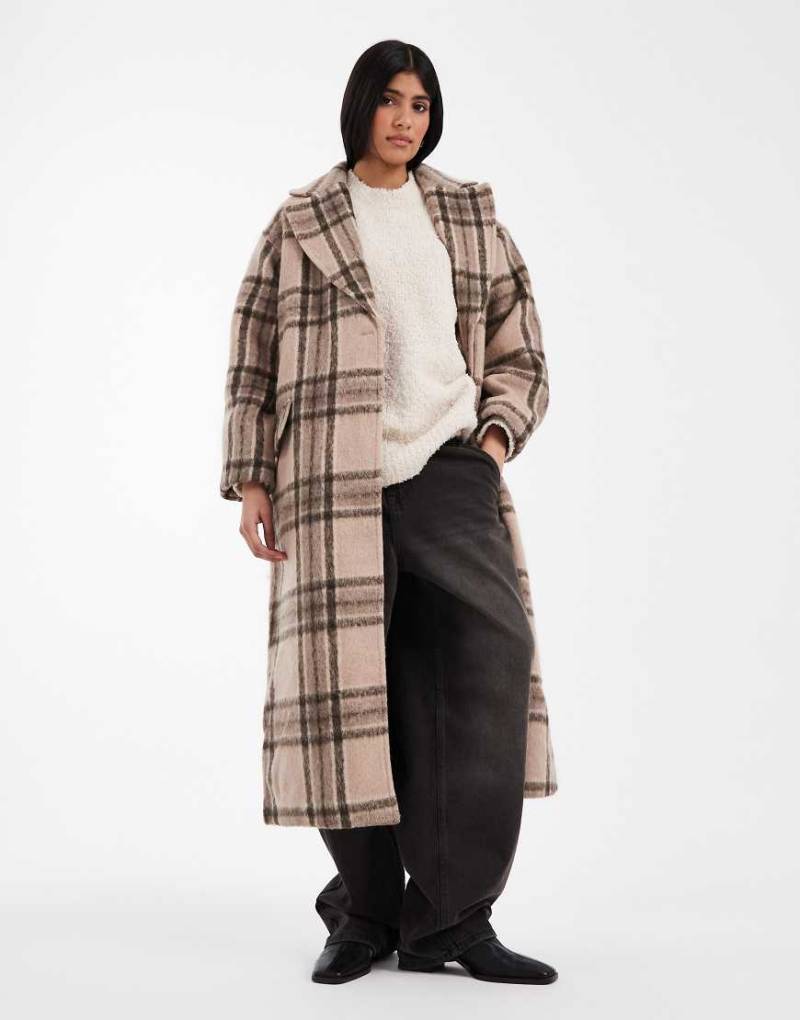 ASOS DESIGN - Formeller Mantel zum Überziehen aus angerautem Material in steinbeige kariert-Bunt von ASOS DESIGN
