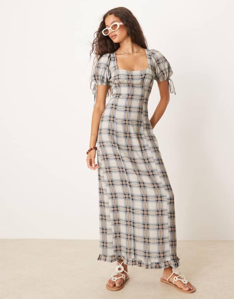 ASOS DESIGN - Freizeit-Midikleid in Bleistiftform mit Karomuster in Grau-Bunt von ASOS DESIGN