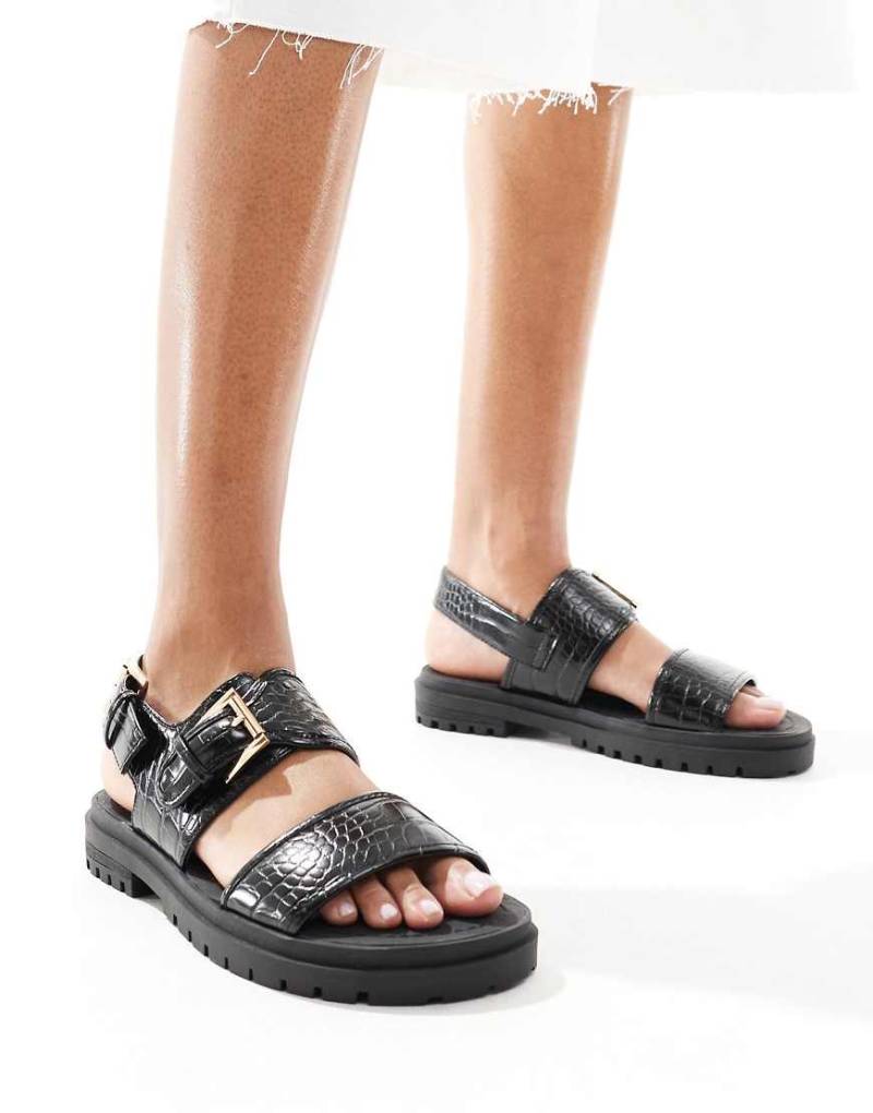 ASOS DESIGN - Fuel - Sport-Sandalen in Schwarz mit Kroko-Optik von ASOS DESIGN