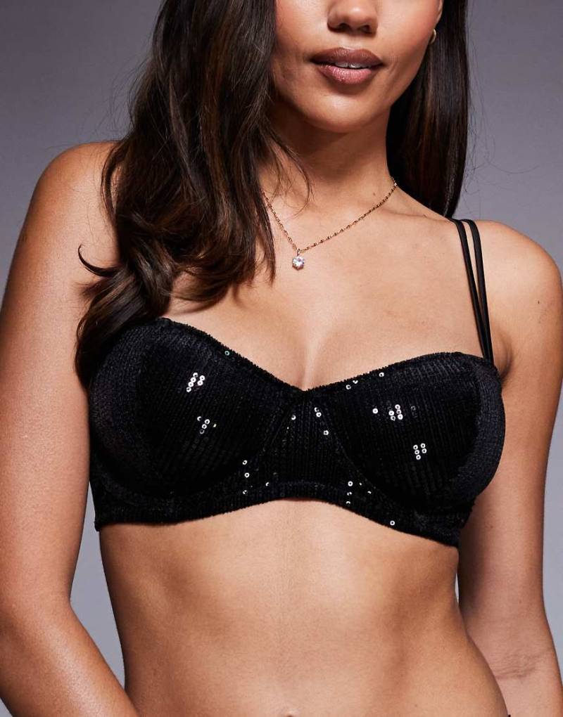 ASOS DESIGN - Fuller Bust - Brie - Balconette-BH in Schwarz mit Bügeln und Paillettenbesatz, für die größere Brust ASOS DESIGN - Fuller Bust - Brie - Balconette-BH in Schwarz mit Bügeln und Paillettenbesatz, für die größere Brust von ASOS DESIGN