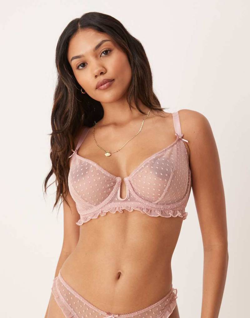 ASOS DESIGN - Fuller Bust - Jessie - Bügel-BH aus Netzstoff in Staubrosa mit Punkt-Stickereien und Rüschen-Keine Farbe von ASOS DESIGN