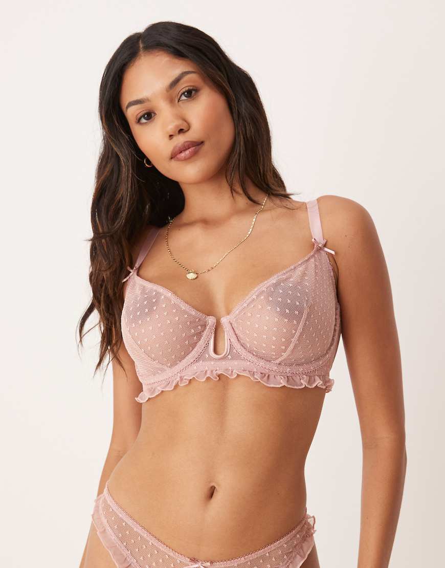 ASOS DESIGN - Fuller Bust - Jessie - Bügel-BH aus Netzstoff in Staubrosa mit Punkt-Stickereien und Rüschen-Keine Farbe von ASOS DESIGN