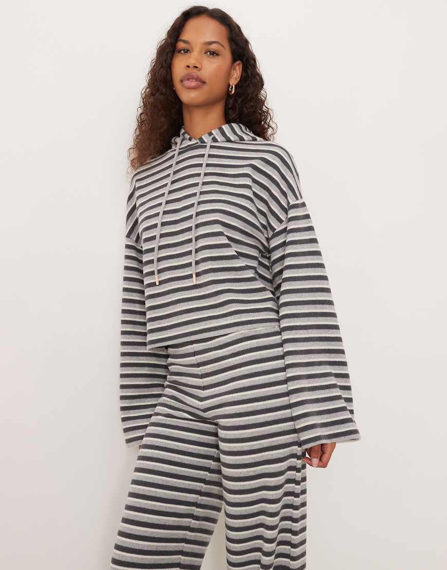 ASOS DESIGN - Gebürstete Kapuzenpullover in Grau mit Streifen, Kombiteil von ASOS DESIGN