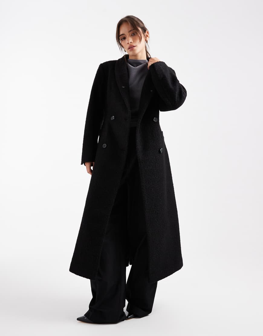 ASOS DESIGN - Geformter, formeller Mantel aus Bouclé in Schwarz mit hohem Kragen-Brown von ASOS DESIGN