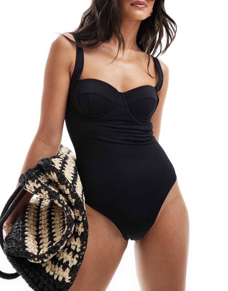 ASOS DESIGN - Geformter Badeanzug in Schwarz mit Bügeln von ASOS DESIGN