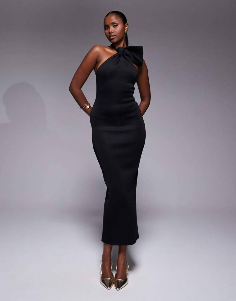 ASOS DESIGN - Geformtes Maxikleid in Schwarz mit Schleife am Ausschnitt von ASOS DESIGN