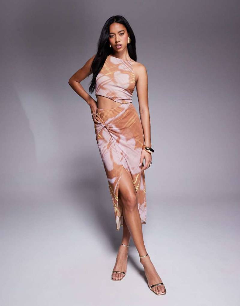 ASOS DESIGN - Gemustertes Neckholder-Midikleid mit Wickelrock-Bunt von ASOS DESIGN