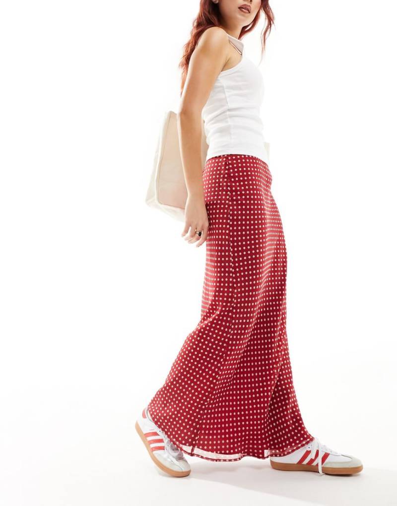ASOS DESIGN - Gepunkteter Maxirock aus Chiffon in Rot mit Zebramuster und asymmetrischem Schnitt-Bunt von ASOS DESIGN