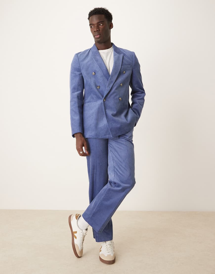 ASOS DESIGN - Gerade geschnittene Anzughose aus Cord in Blau von ASOS DESIGN