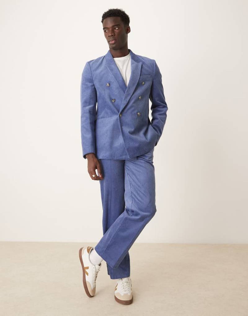 ASOS DESIGN - Gerade geschnittene Anzughose aus Cord in Blau von ASOS DESIGN