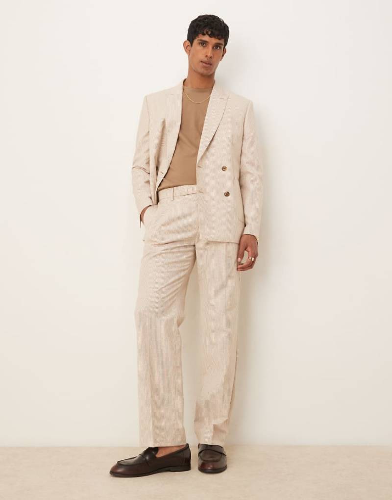 ASOS DESIGN - Gerade geschnittene Anzughose aus Leinen in gestreiftem Steinbeige-Neutral von ASOS DESIGN