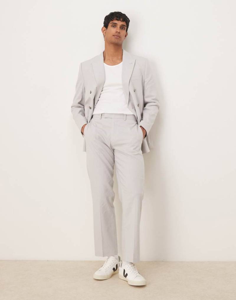 ASOS DESIGN - Gerade geschnittene Anzughose aus Leinenmix in Kieselgrau von ASOS DESIGN