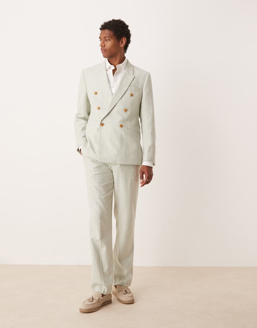 ASOS DESIGN - Gerade geschnittene Anzughose aus Leinenmix in Mintgrün von ASOS DESIGN