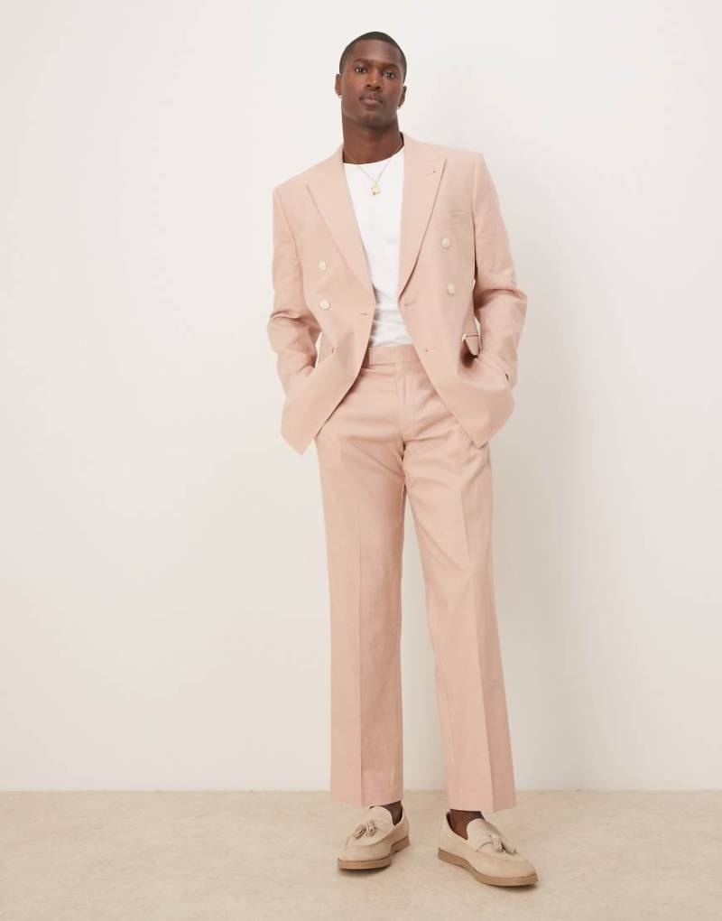 ASOS DESIGN - Gerade geschnittene Anzughose aus Leinenmix in Staubrosa von ASOS DESIGN
