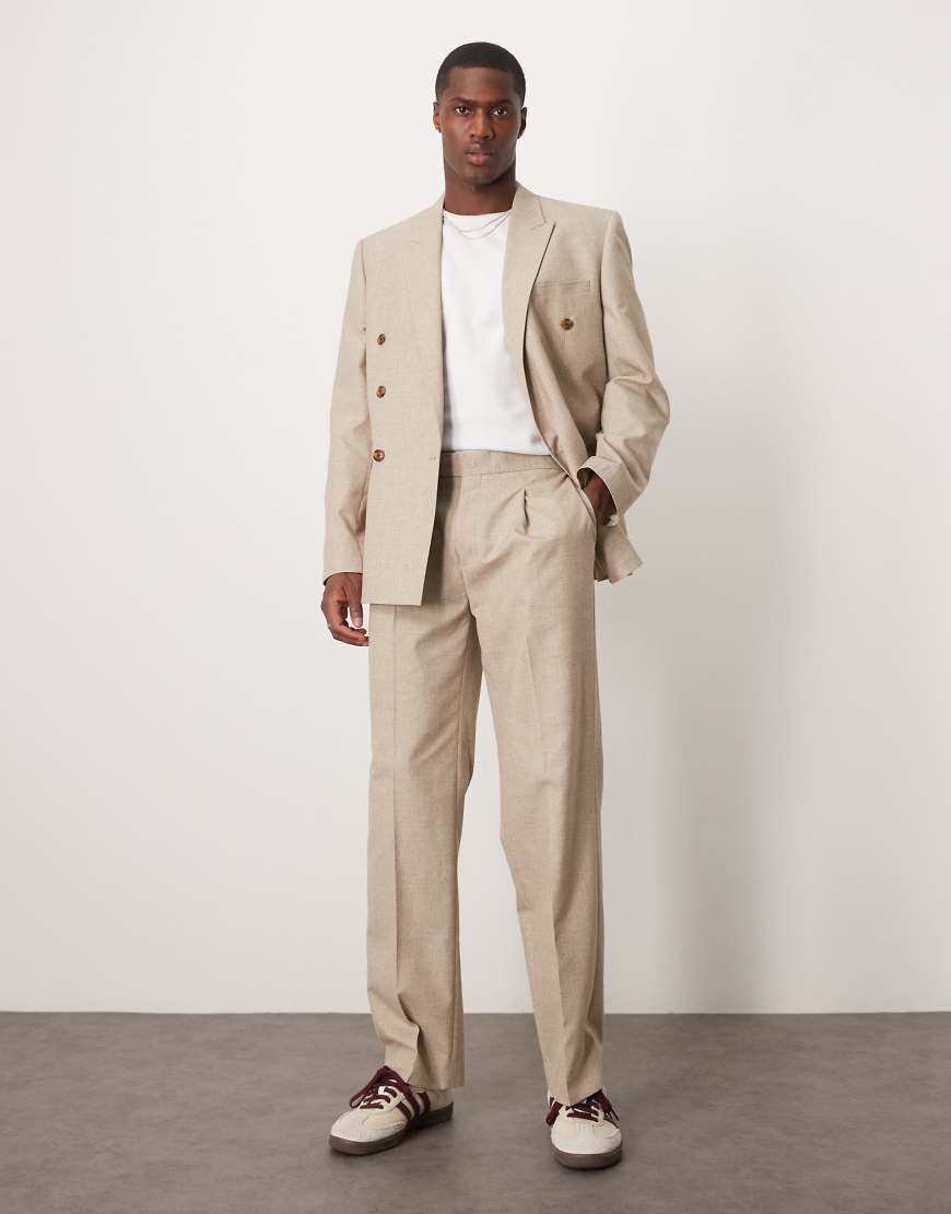 ASOS DESIGN - Gerade geschnittene Anzughose in Steinbeige meliert mit elastischem Bund-Neutral von ASOS DESIGN