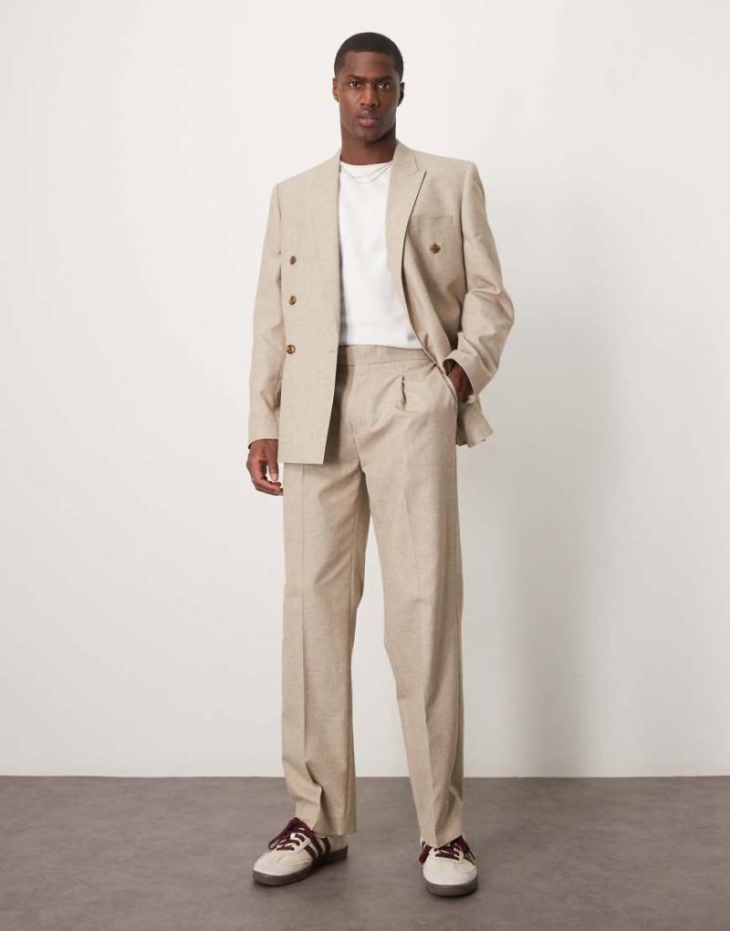 ASOS DESIGN - Gerade geschnittene Anzughose in Steinbeige meliert mit elastischem Bund-Neutral von ASOS DESIGN