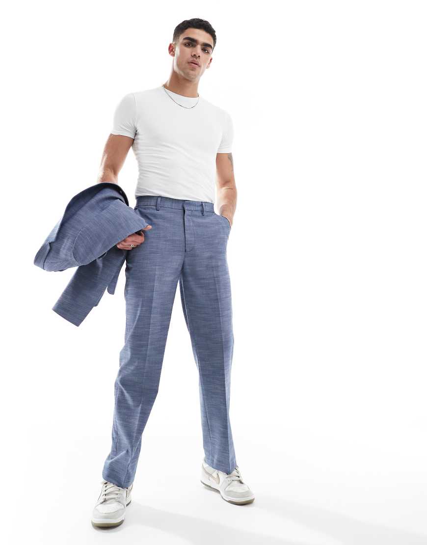 ASOS DESIGN - Gerade geschnittene Anzughose in blauer Leinenoptik ASOS DESIGN - Gerade geschnittene Anzughose in blauer Leinenoptik von ASOS DESIGN