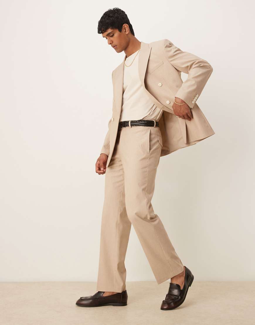 ASOS DESIGN - Gerade geschnittene Anzughose in meliertem Steinbeige mit Nadelstreifen-Neutral von ASOS DESIGN