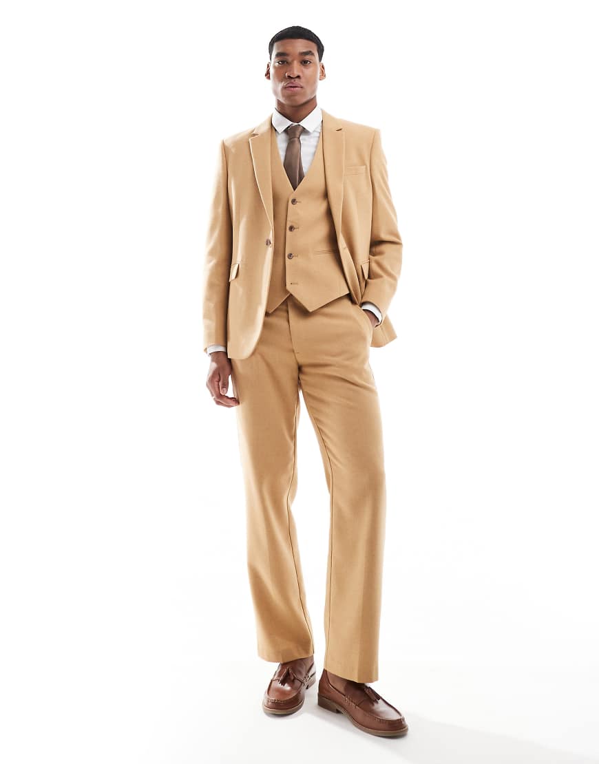 ASOS DESIGN - Gerade geschnittene Anzughose mit Wollanteil und Flechtmuster in Camel-Neutral von ASOS DESIGN