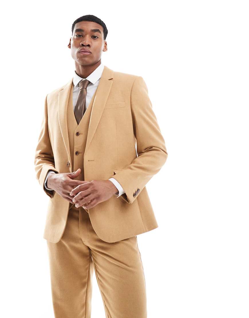 ASOS DESIGN - Gerade geschnittene Anzugjacke mit Wollanteil und Flechtmuster in Camel-Neutral ASOS DESIGN - Gerade geschnittene Anzugjacke mit Wollanteil und Flechtmuster in Camel-Neutral von ASOS DESIGN