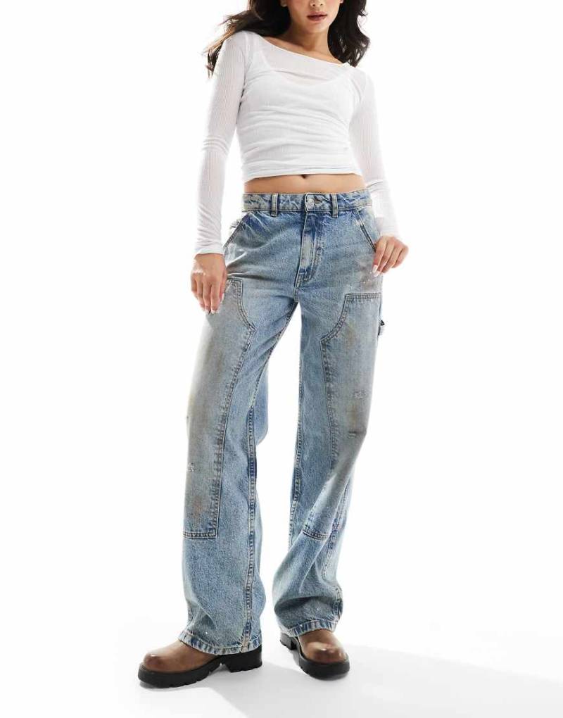 ASOS DESIGN - Gerade geschnittene Carpenter-Jeans in Vintage-Waschung-Blau von ASOS DESIGN