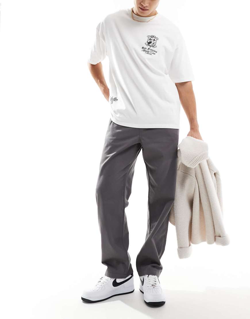 ASOS DESIGN - Gerade geschnittene Chinohose in Anthrazit mit elastischem Bund-Grau ASOS DESIGN - Gerade geschnittene Chinohose in Anthrazit mit elastischem Bund-Grau von ASOS DESIGN