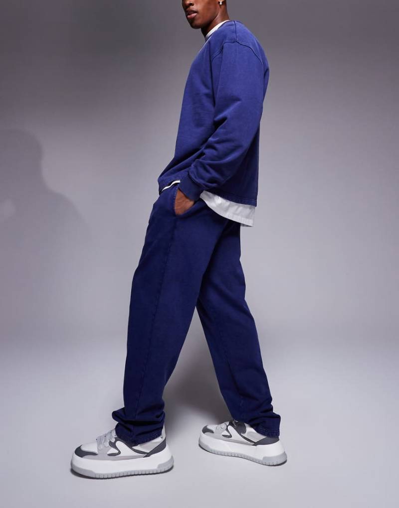 ASOS DESIGN - Gerade geschnittene Jogginghose in verwaschenem Marineblau, Kombiteil von ASOS DESIGN