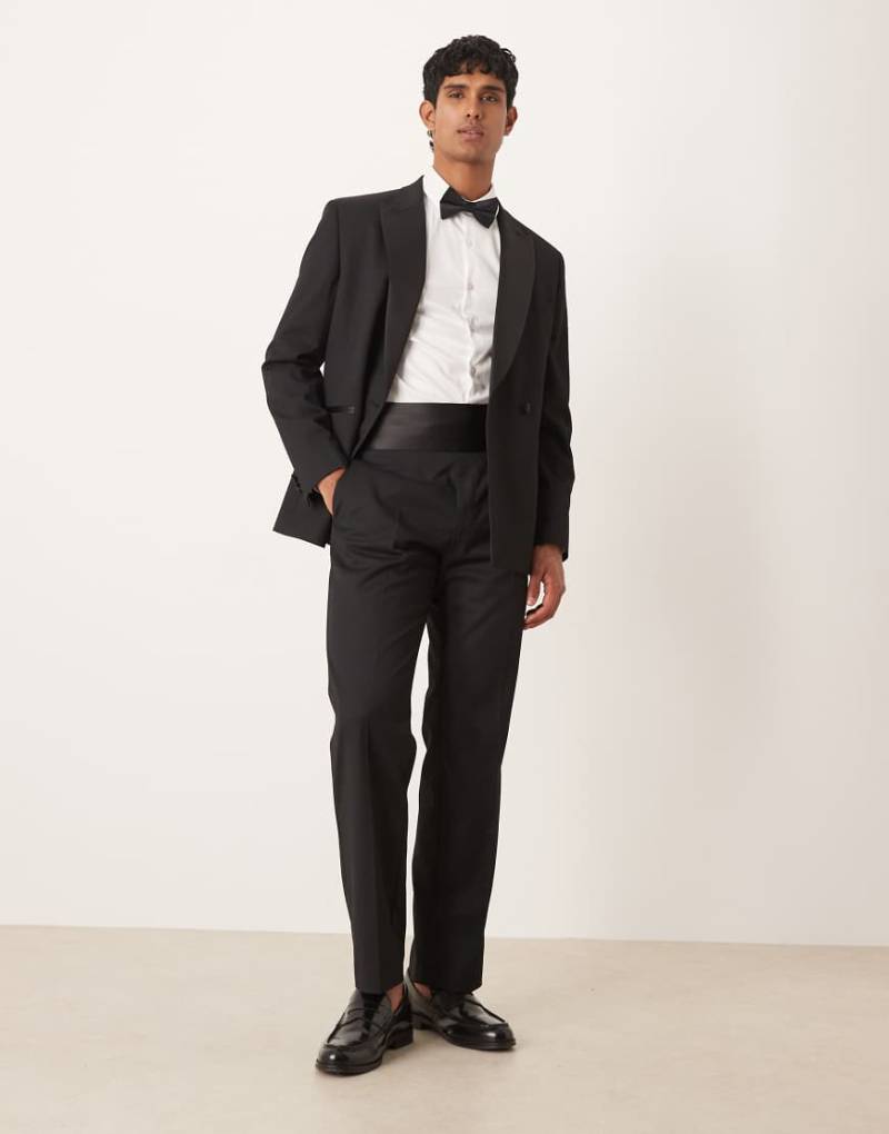 ASOS DESIGN - Gerade geschnittene Smoking-Hose in Schwarz mit Kummerbund von ASOS DESIGN