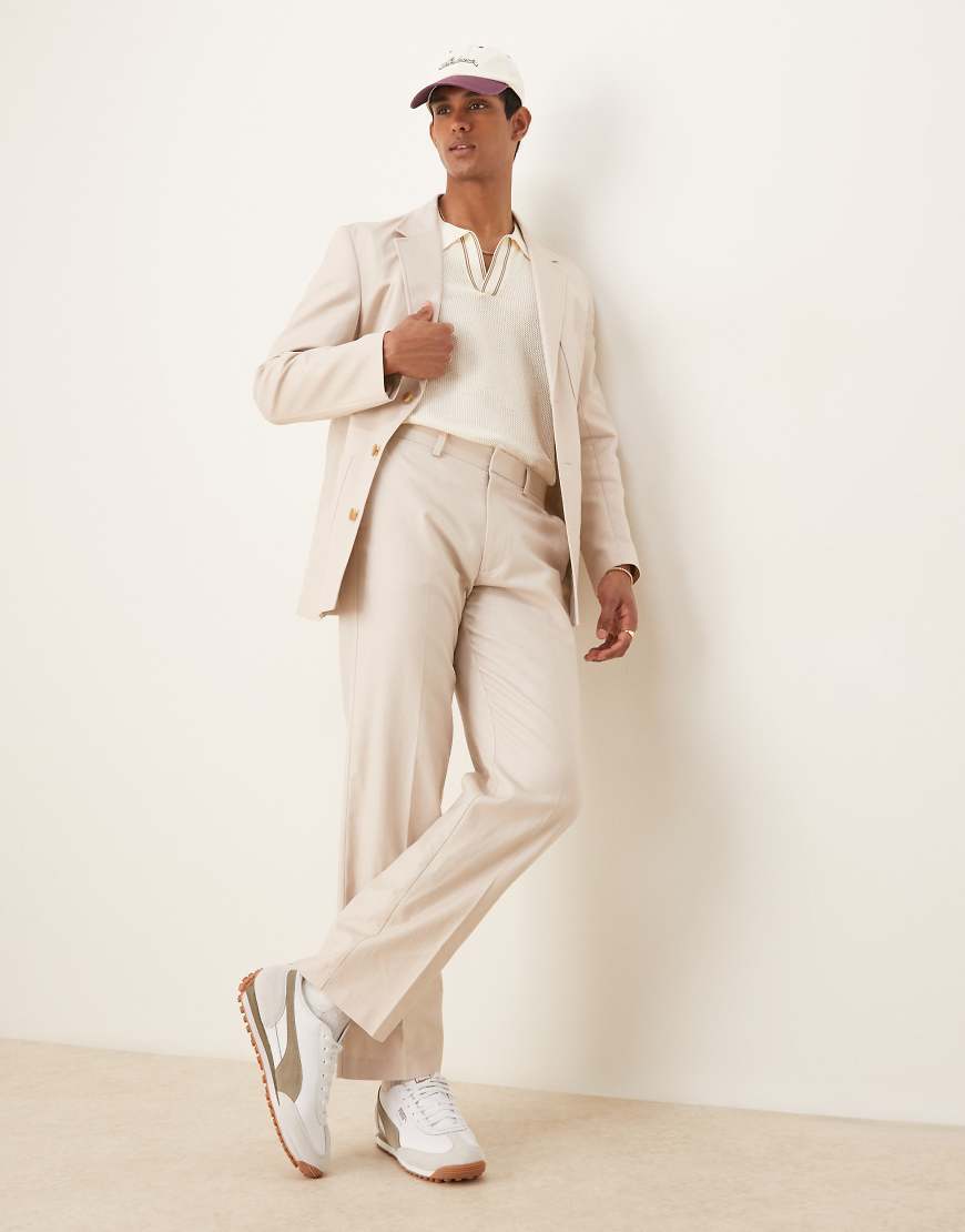 ASOS DESIGN - Gerade geschnittene Twill-Anzughose aus Baumwoll-Leinenmix in Steinbeige-Neutral von ASOS DESIGN