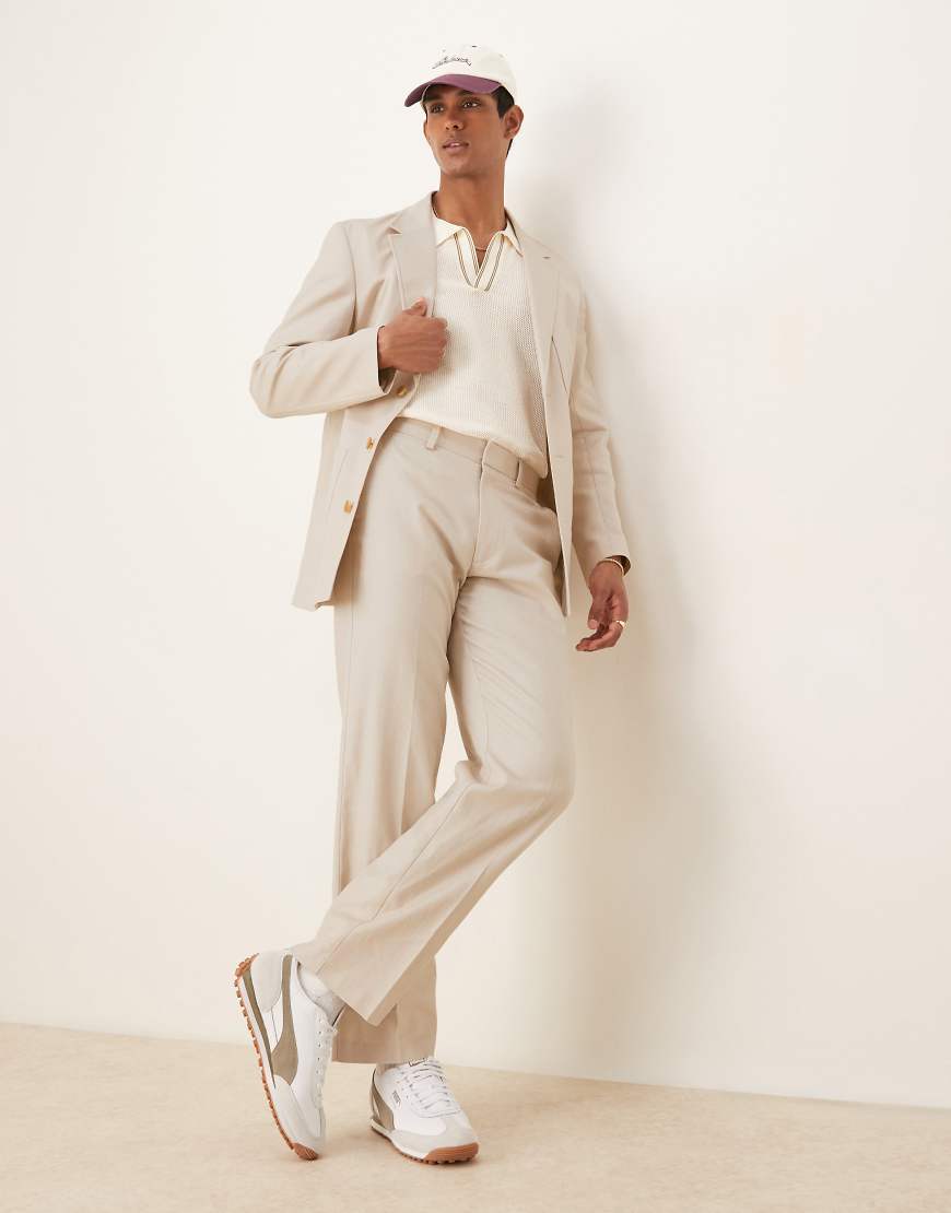 ASOS DESIGN - Gerade geschnittene Twill-Anzughose aus Baumwoll-Leinenmix in Steinbeige-Neutral von ASOS DESIGN