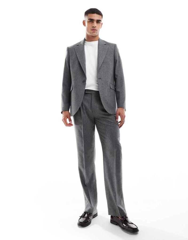 ASOS DESIGN - Gerade geschnittene Wollmix-Anzughose aus Flanell in meliertem Anthrazit-Grau von ASOS DESIGN
