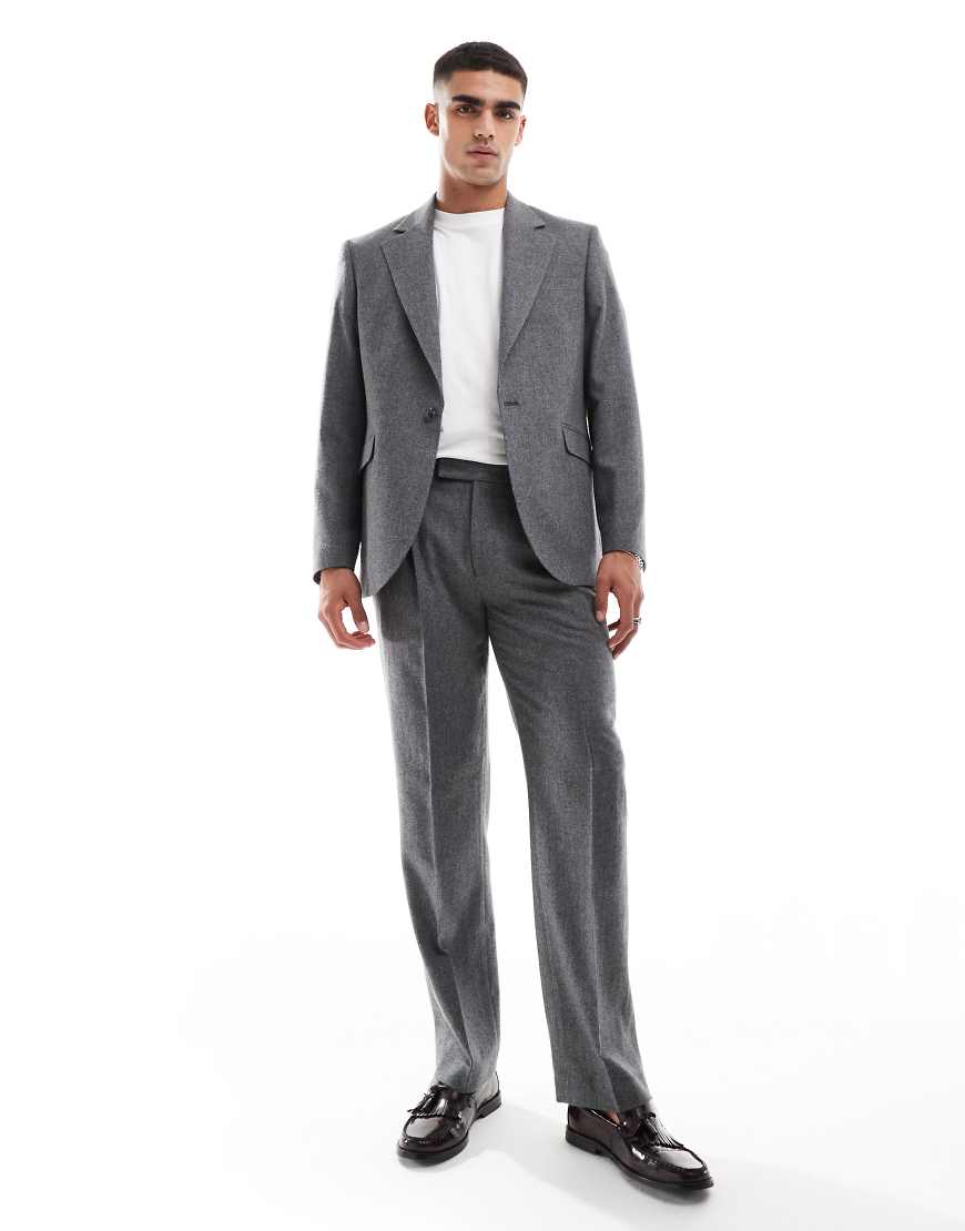 ASOS DESIGN - Gerade geschnittene Wollmix-Anzughose aus Flanell in meliertem Anthrazit-Grau von ASOS DESIGN