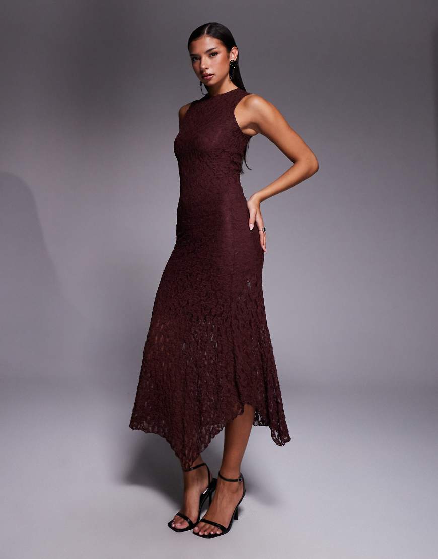 ASOS DESIGN - Gerade geschnittenes, ärmelloses Midikleid aus Spitze in Schokobraun-Brown von ASOS DESIGN
