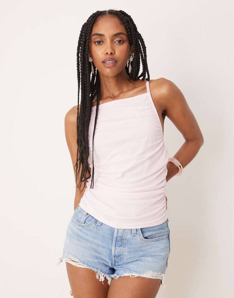 ASOS DESIGN - Mesh-Camisole in Pastellrosa mit Raffung von ASOS DESIGN