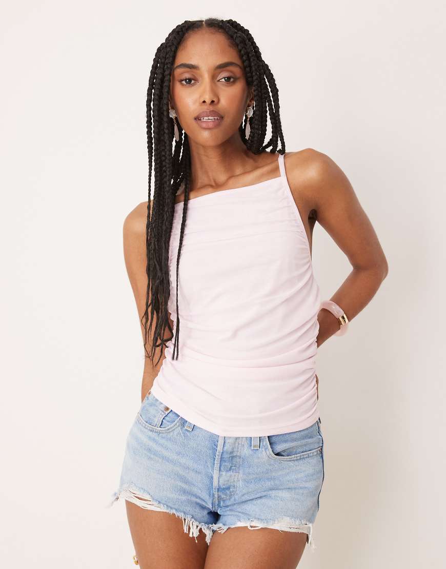ASOS DESIGN - Mesh-Camisole in Pastellrosa mit Raffung von ASOS DESIGN