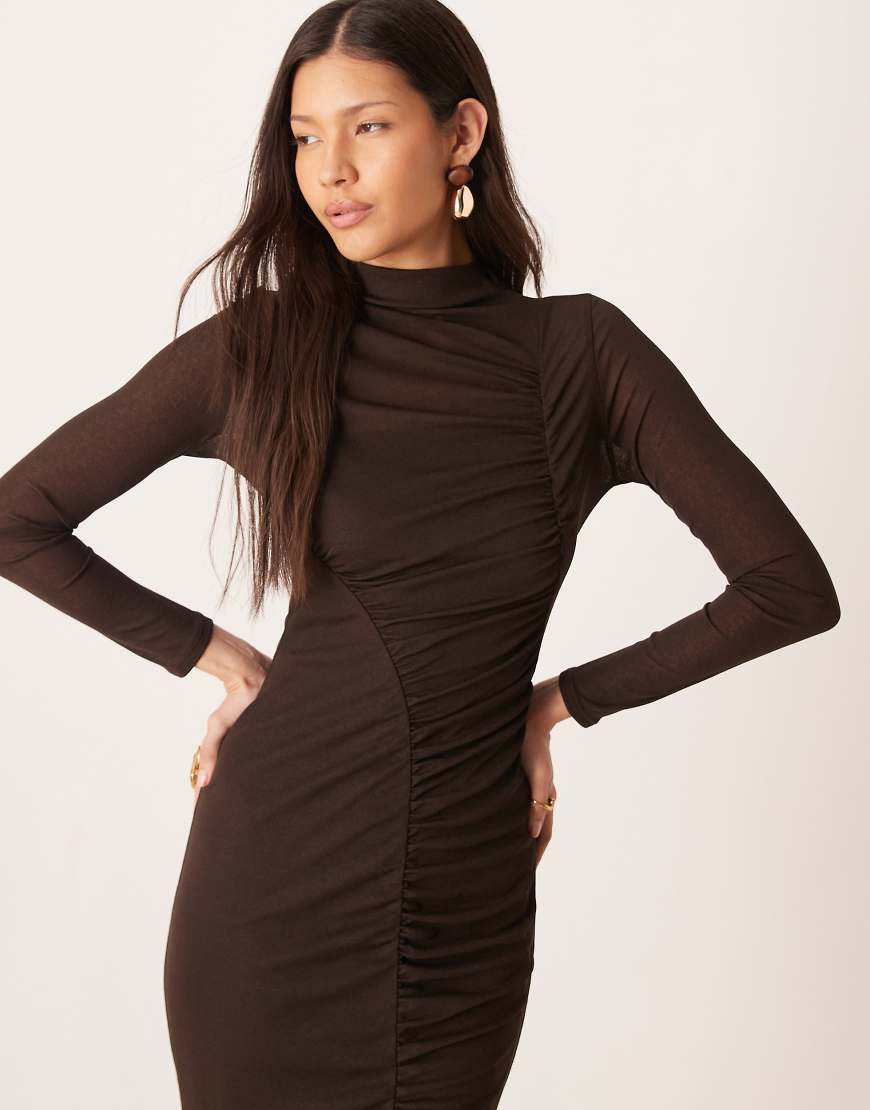 ASOS DESIGN - Gerafftes, asymmetrisches Midikleid in Schokobraun-Brown von ASOS DESIGN