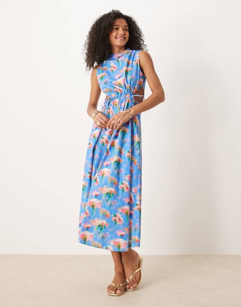 ASOS DESIGN - Gerafftes Maxikleid mit Muster und gebundener Vorderseite-Bunt von ASOS DESIGN