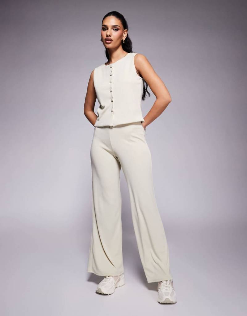 ASOS DESIGN - Gerippte Hose in Steingrau mit weitem Bein, Kombiteil-Neutral von ASOS DESIGN