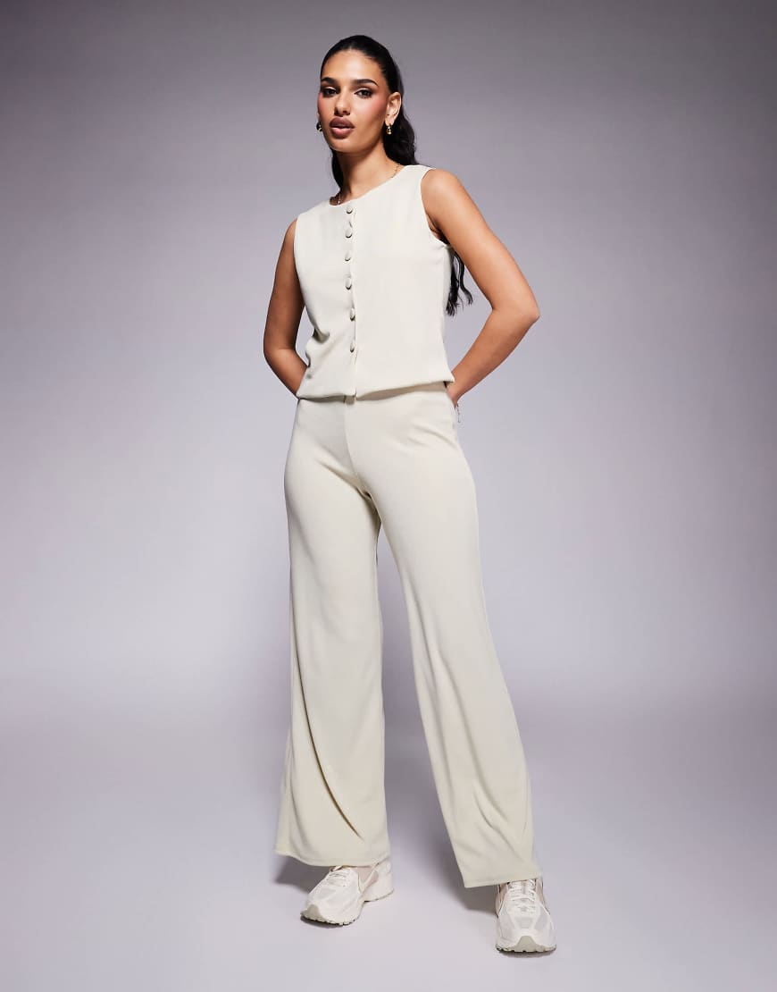ASOS DESIGN - Gerippte Hose in Steingrau mit weitem Bein, Kombiteil-Neutral von ASOS DESIGN