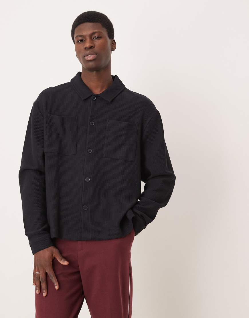 ASOS DESIGN - Gerippte Harrington-Jacke aus Jersey in Schwarz mit Oversize-Schnitt ASOS DESIGN - Gerippte Harrington-Jacke aus Jersey in Schwarz mit Oversize-Schnitt von ASOS DESIGN