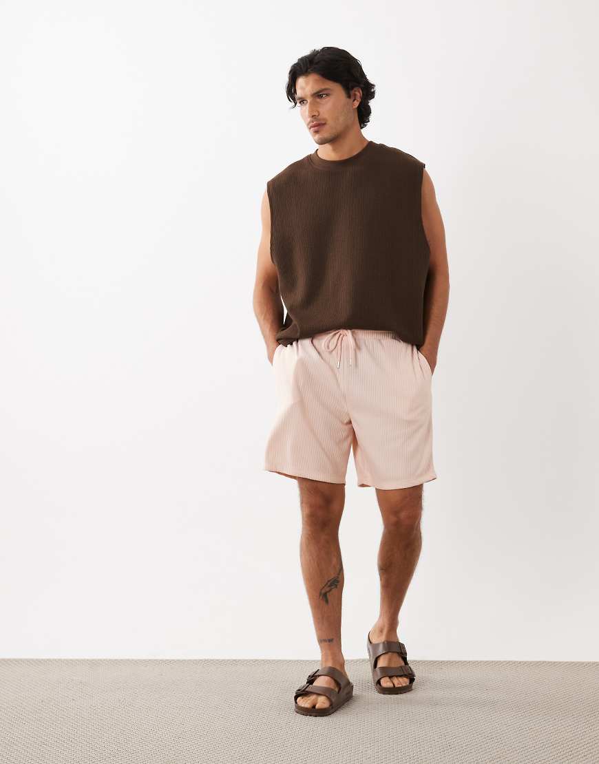 ASOS DESIGN - Gerippte Oversize-Shorts in Rosa von ASOS DESIGN
