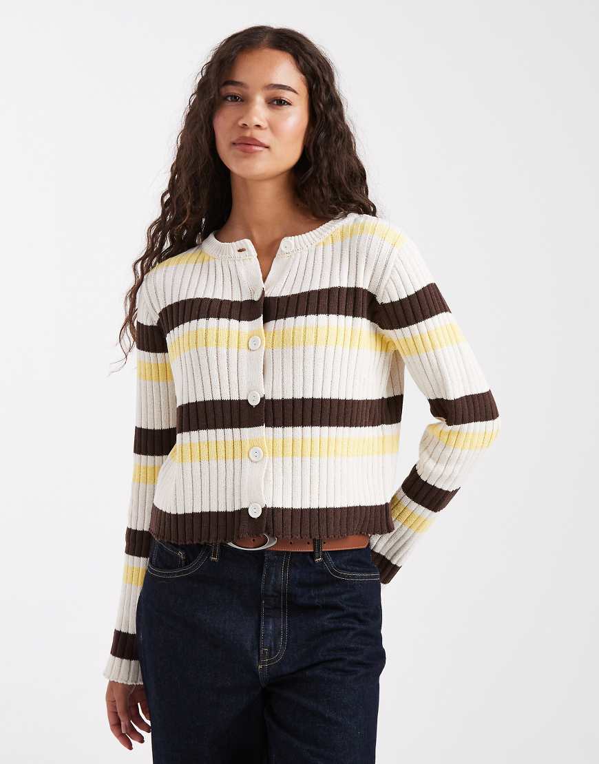 ASOS DESIGN - Gerippte Strickjacke mit bunten Streifen von ASOS DESIGN