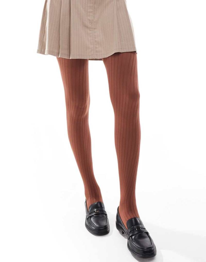 ASOS DESIGN - Gerippte Strumpfhose in Schokoladenbraun von ASOS DESIGN