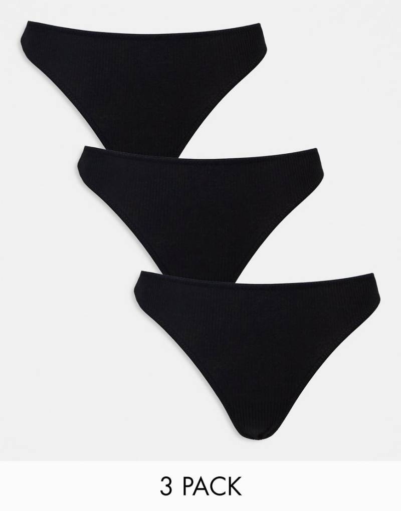 ASOS DESIGN - Gerippte Tangas in Schwarz im 3er-Pack von ASOS DESIGN