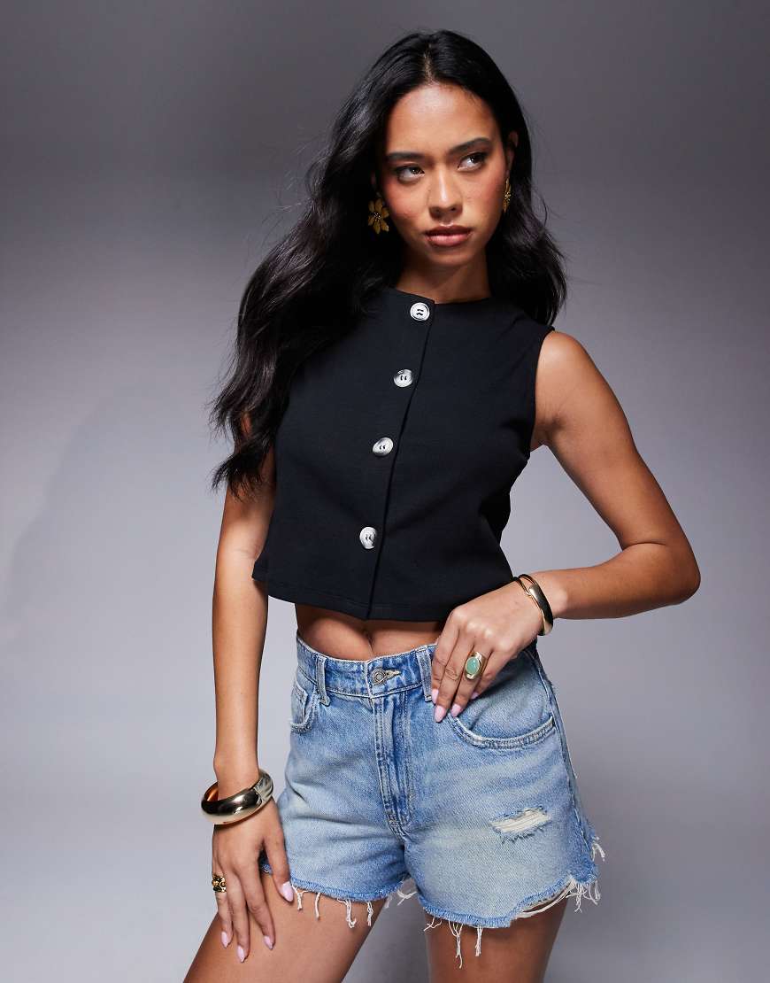 ASOS DESIGN - Gerippte Weste in Schwarz mit breiten Schultern und kurzem, kastigem Schnitt von ASOS DESIGN